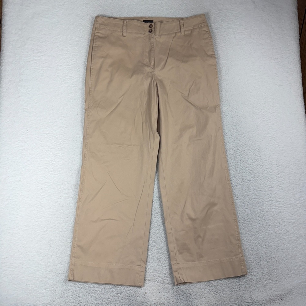 Talbots New England Chino Wide Leg Pants Women 14 (36.5x28) Tan High Rise Cotton